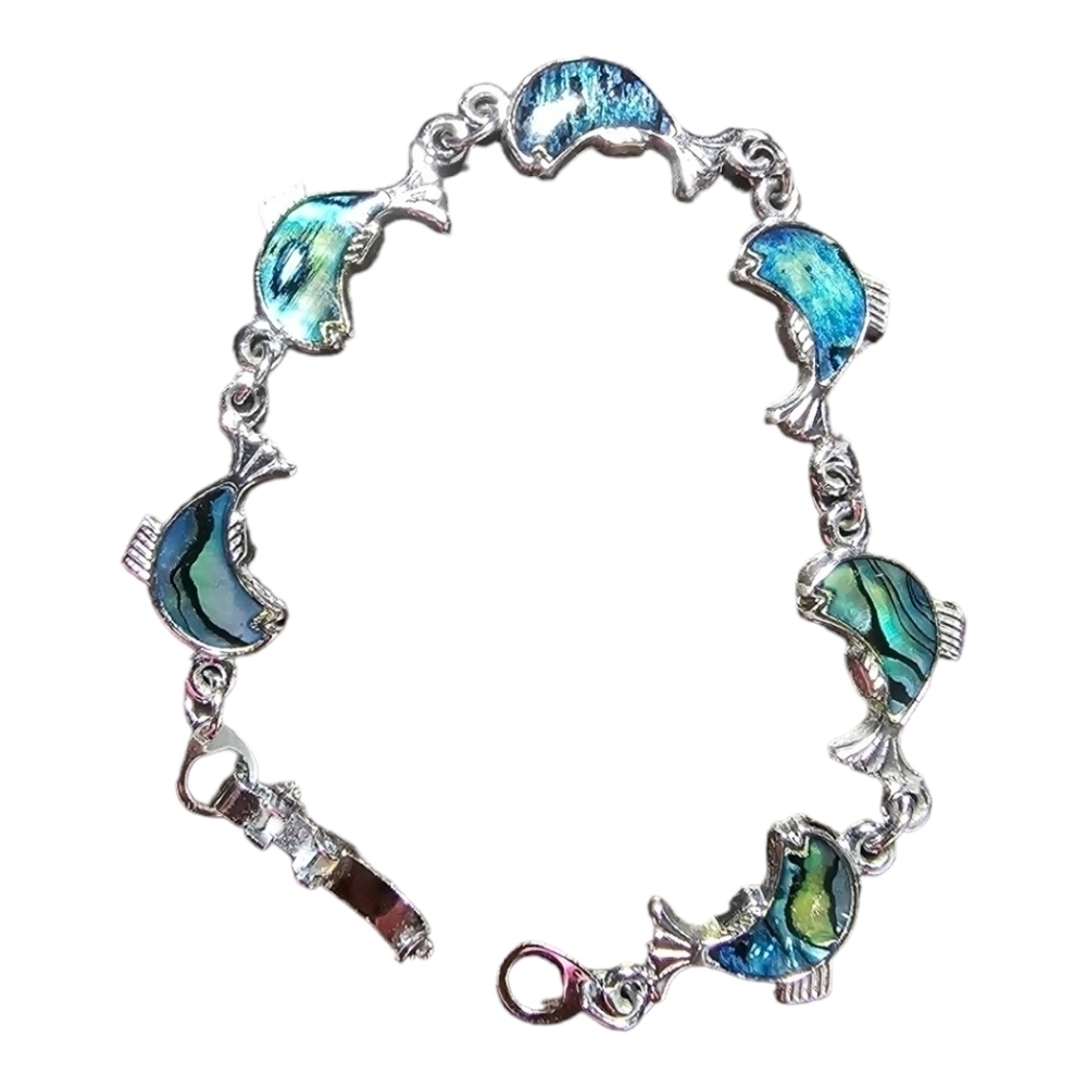 Blue Abalone Shell Fish Link Bracelet